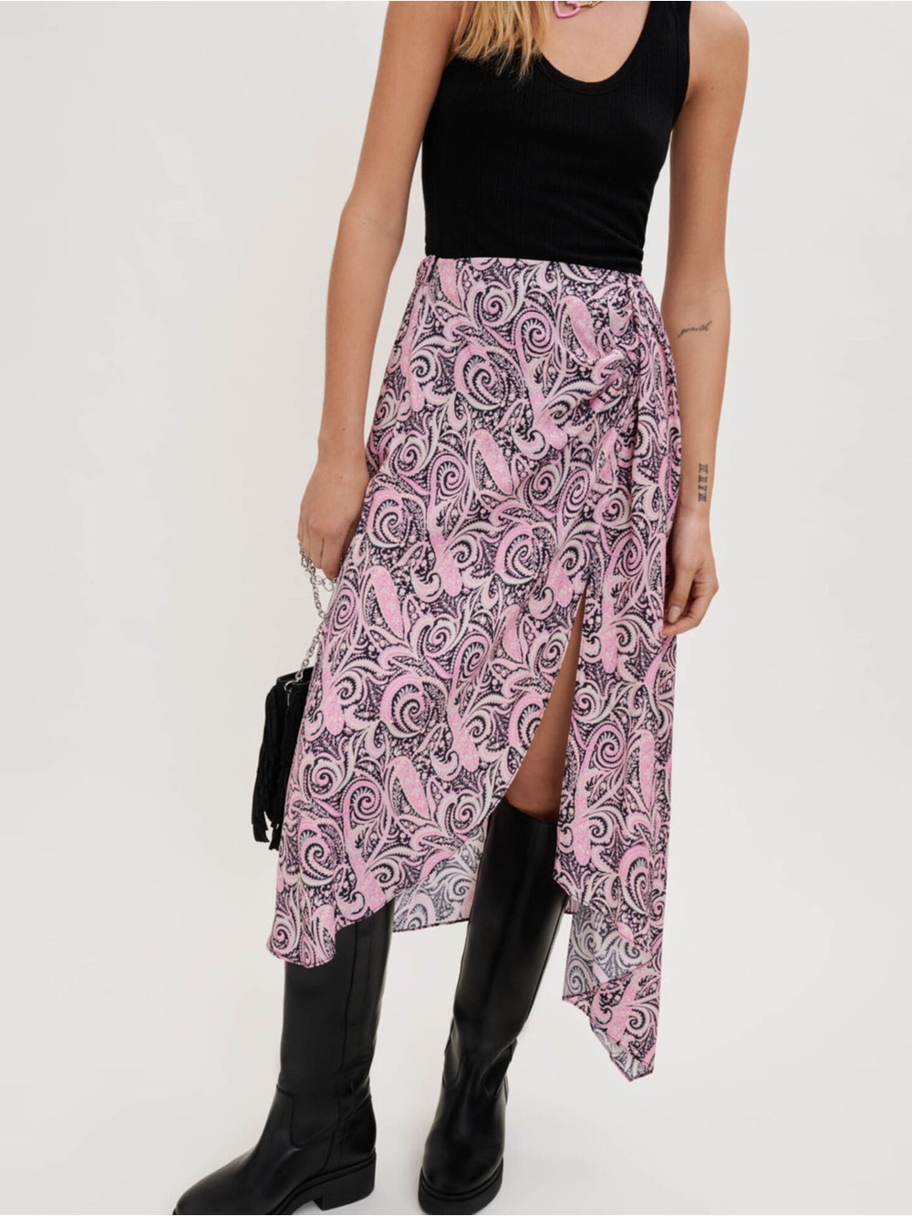 Maje Pink Paisley Asymmetrical Wrap Skirt